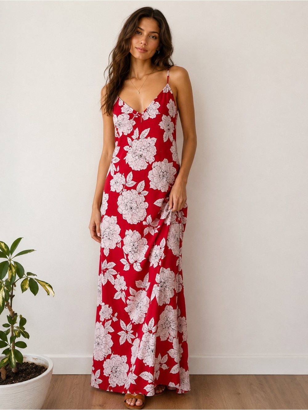 Forever 21 Red Floral Slip Maxi Dress Size XL